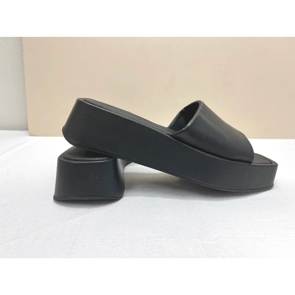 SVEGAN Platform Slide Sandals Women Size 42 Black Excellent Vegan Square‎ Toe
